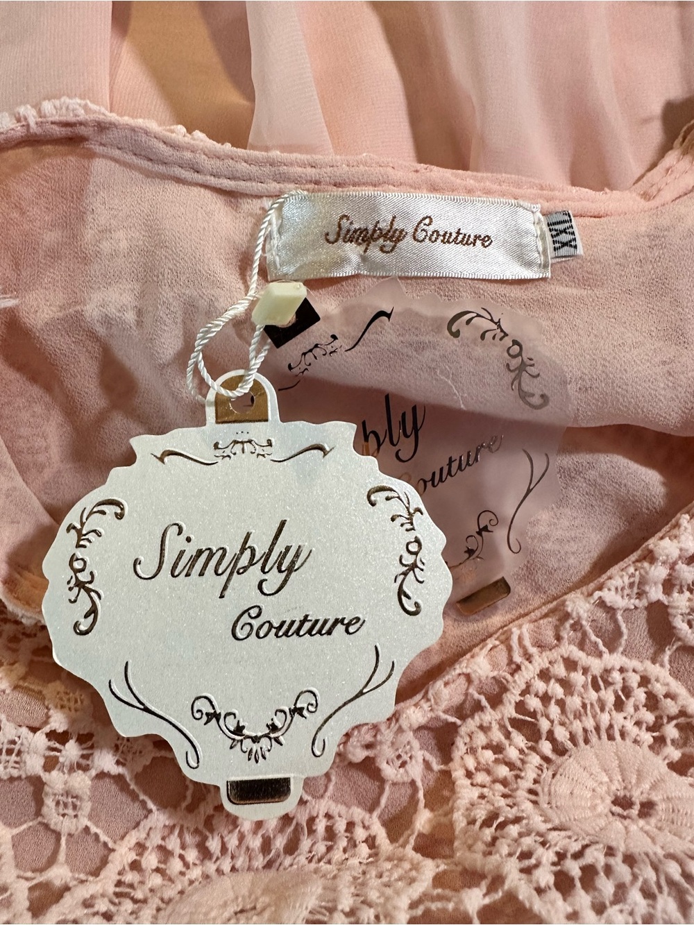 Simply Couture Blush Pink Lace Chiffon Tunic Top 3/4 Sleeve Plus Size 3XL NWT - Picture 4 of 11